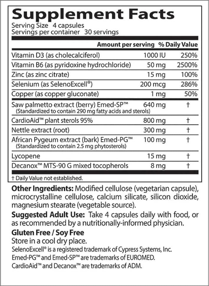 Doctor's Best Comprehensive Prostate Formula - Saw Palmetto, African Pygeum Bark, Nettle Root, CardioAid, and SelenoExcell - Prostate Support and Urinary Health, 120 Count