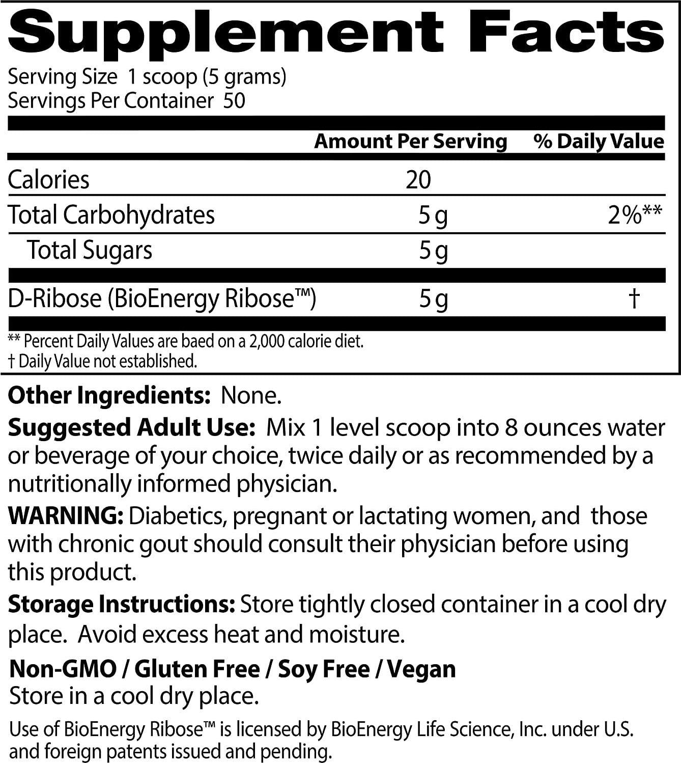 Doctor's Best D-Ribose with Bioenergy Ribose, Non-GMO, Vegan, Gluten Free, Energy Enhancement, 250g, 8.8 Ounce (Pack of 1)