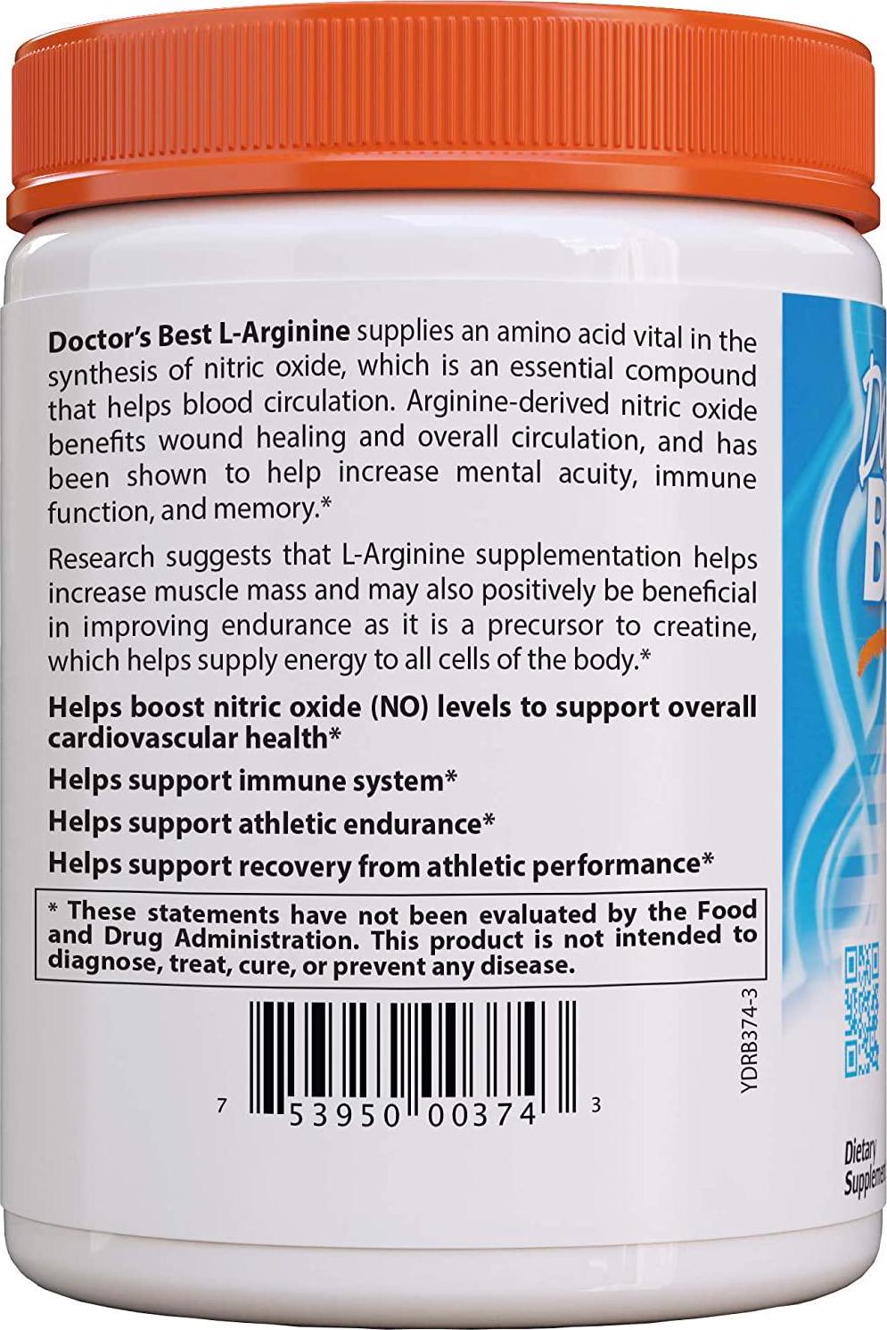 Doctor's Best L-Arginine Powder, Non-GMO, Vegan, Gluten Free, Soy Free, Helps Promote Muscle Growth, 300 Grams