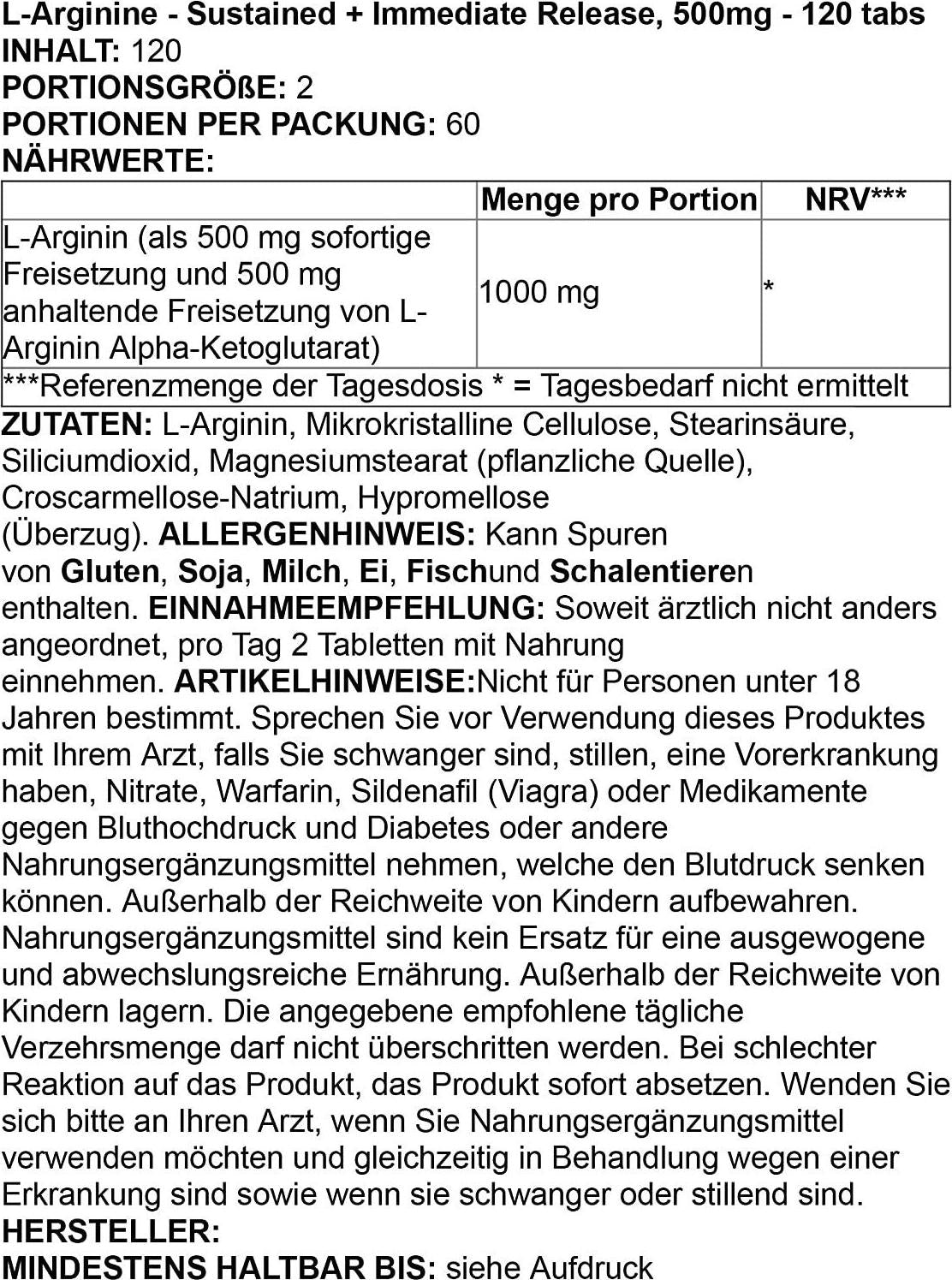 Doctor's Best Sustained Plus Immediate Release L-Arginine, Non-GMO, Vegan, Gluten and Soy Free, 500 mg, 120 Count