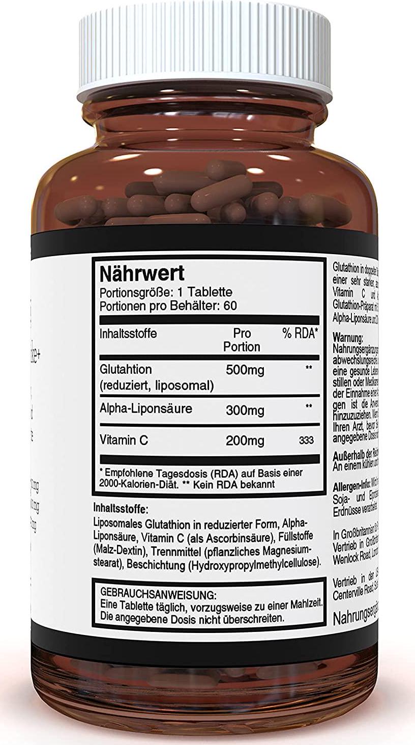 Double Strength Glutathione 500mg x 60 Tablets - 6 Bottles (360 Tablets Total) - 6 to 12 Months Supply. with Vitamin C and Alpha Lipoic Acid. Powerful Anti-oxidant and Skin Whitener. SKU: GLU3x6