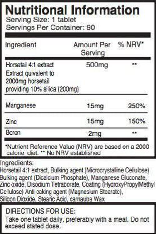 Double Strength Silica Complex - 3 Month Supply! (500mg Horsetail Extract x 90 Tablets) SKU: SIL90