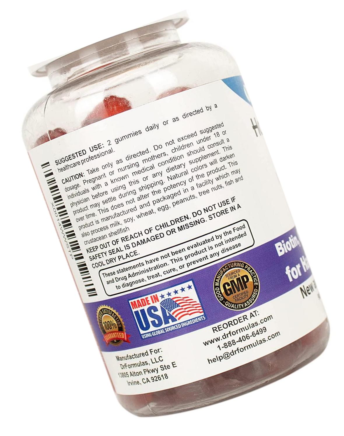 DrFormulas Hair Skin Nails Gummies Vitamins with Biotin by HairOmega | 5000 mcg Biotin Supplement for Hair Growth - Vegetarian Gummy (not Bears) for Men and Women, Made with Sugar not Corn Syrup