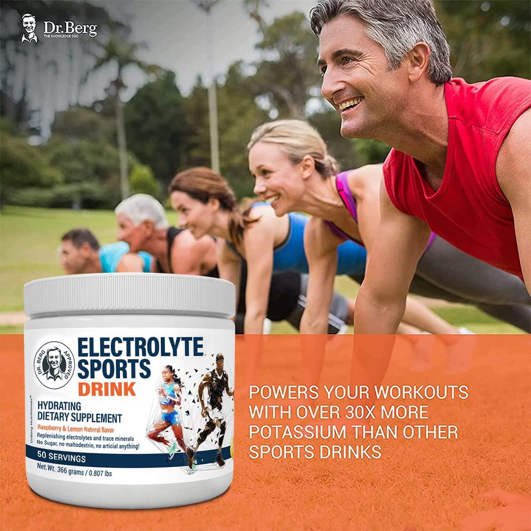 Dr. Berg's Electrolyte Sports Drink - Potassium Supplement High Energy Workouts Replenish and Rejuvenate Your Cells 50 Servings - Made in The USA NO Maltodextrin or Sugar - Raspberry Lemon Flavor