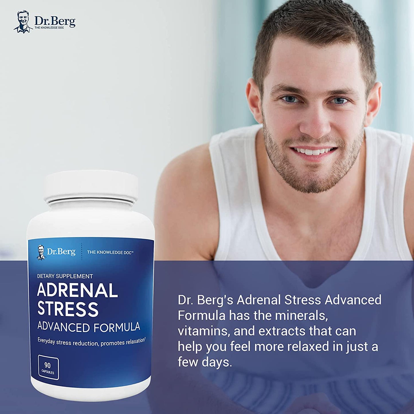 Dr. Berg’s Adrenal Stress Advanced Formula - Reduce Stress and Anxiety Relief Supplement - Mood Support, More Focus, Feel Relaxed - Cortisol Manager w/ Ashwagandha Extract - 90 Capsules