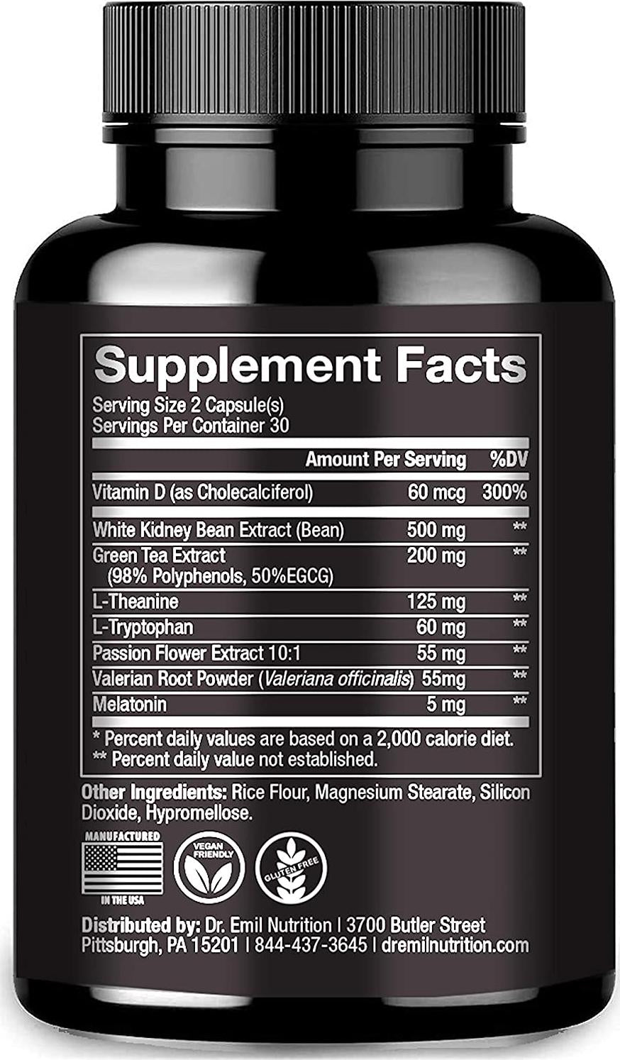 Dr. Emil Nutrition Bedtime Burn PM Fat Burner - Sleep Aid and Nighttime Appetite Suppressant - Stimulant-Free Weight Loss Pills and Metabolism Booster for Women and Men, 30 Day Supply