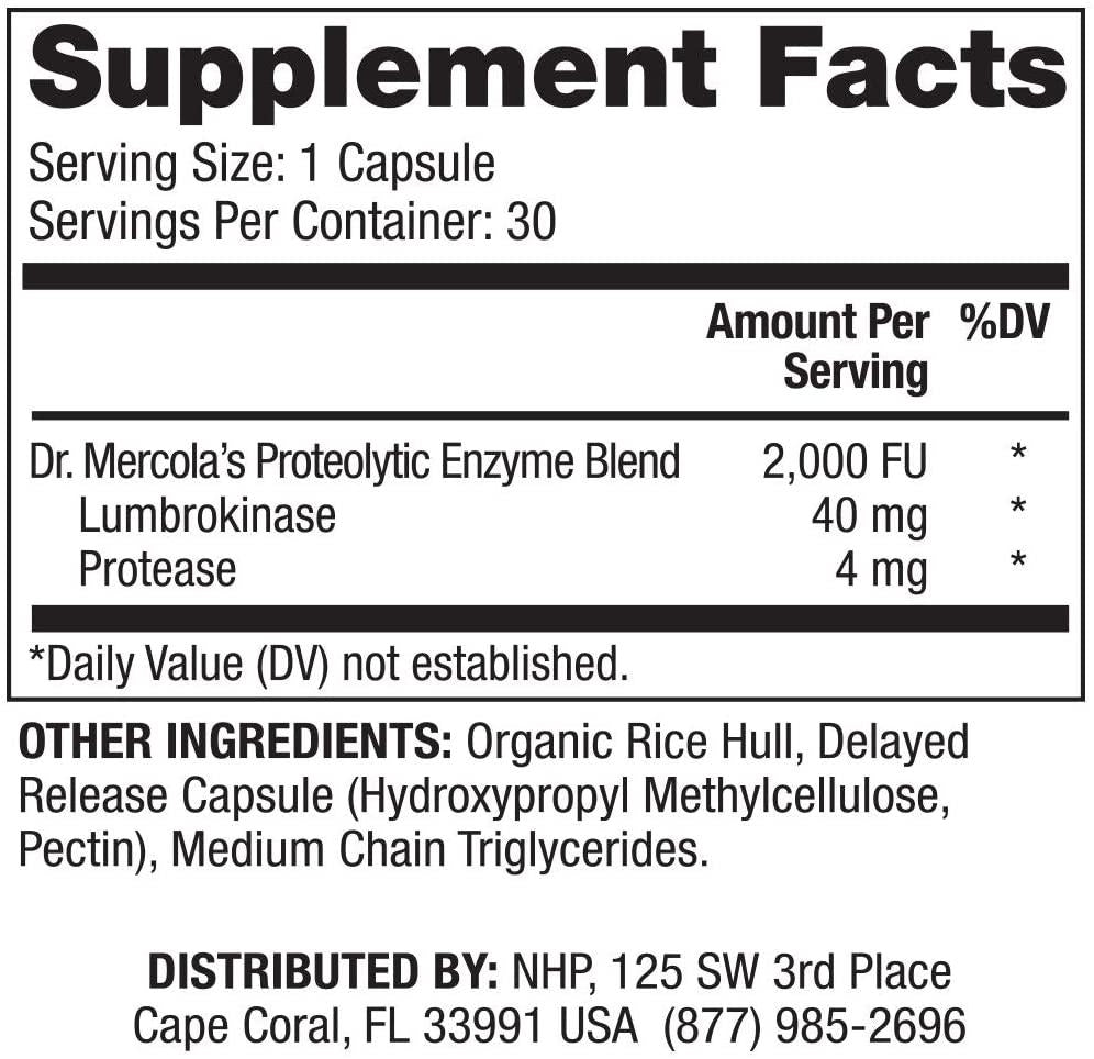Dr Mercola Lumbrokinase Enzymes 30 Capsules