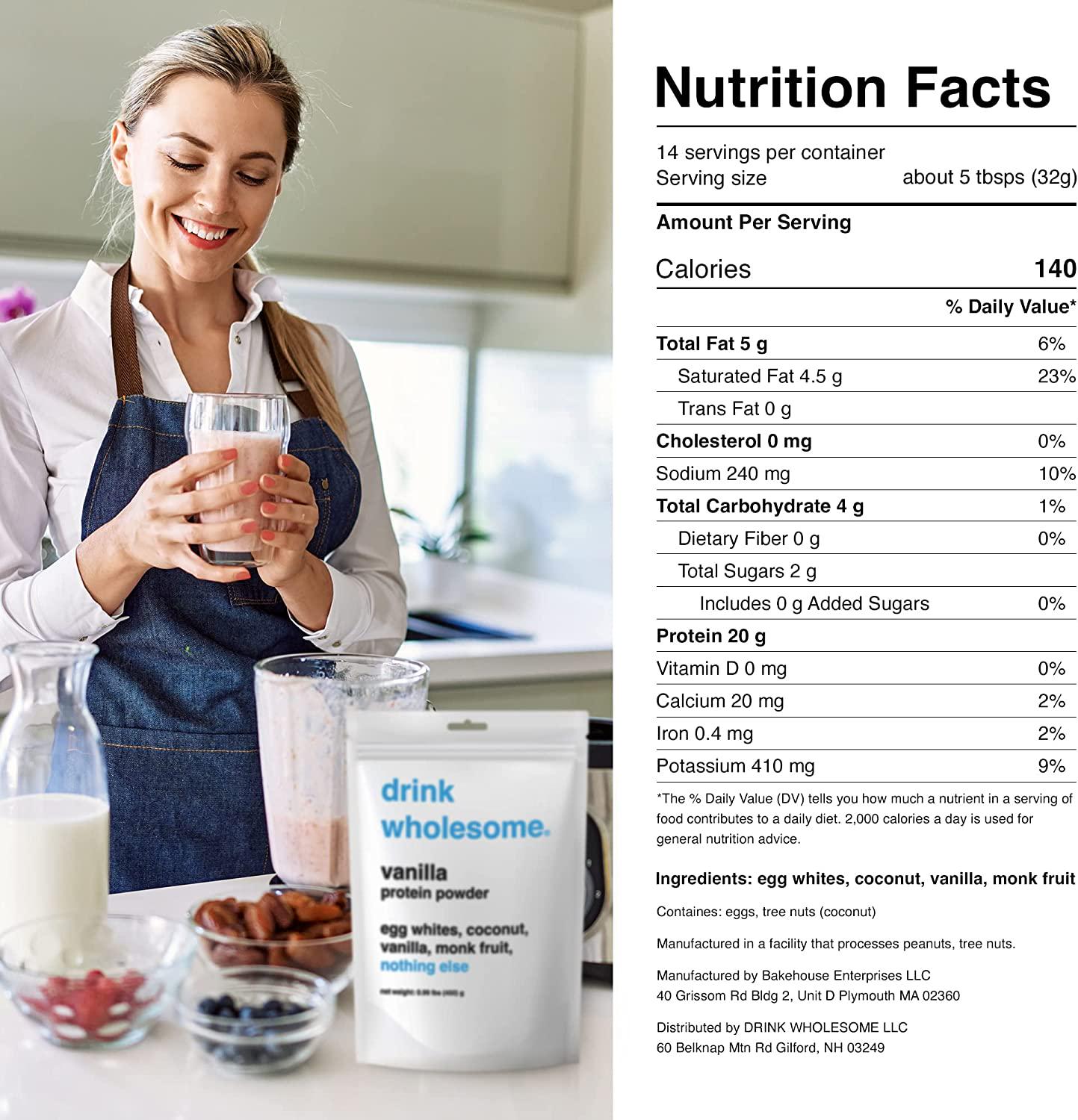 Drink Wholesome Vanilla Egg White Protein Powder | Easy to Digest and Gut Friendly | All Natural Ingredients | Minimally Processed | Dairy Free, No Additives, No Added Sugar, 20g Protein