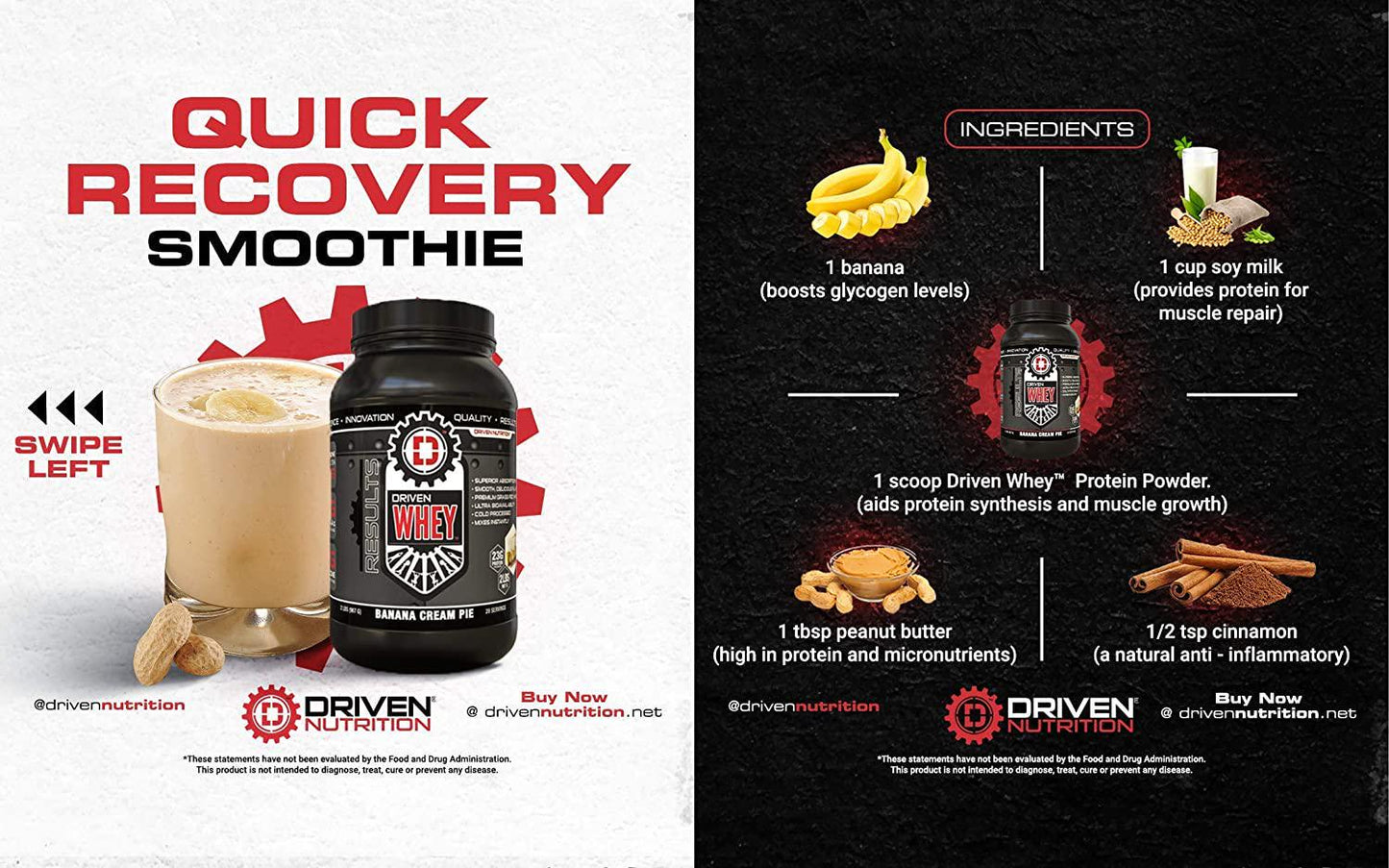 Driven WHEY- Grass Fed Whey Protein Powder: Delicious, Clean Protein Shake- Improve Muscle Recovery with 23 Grams of Protein with Added BCAA and Digestive Enzymes (Vanilla Dream, 2 lb)