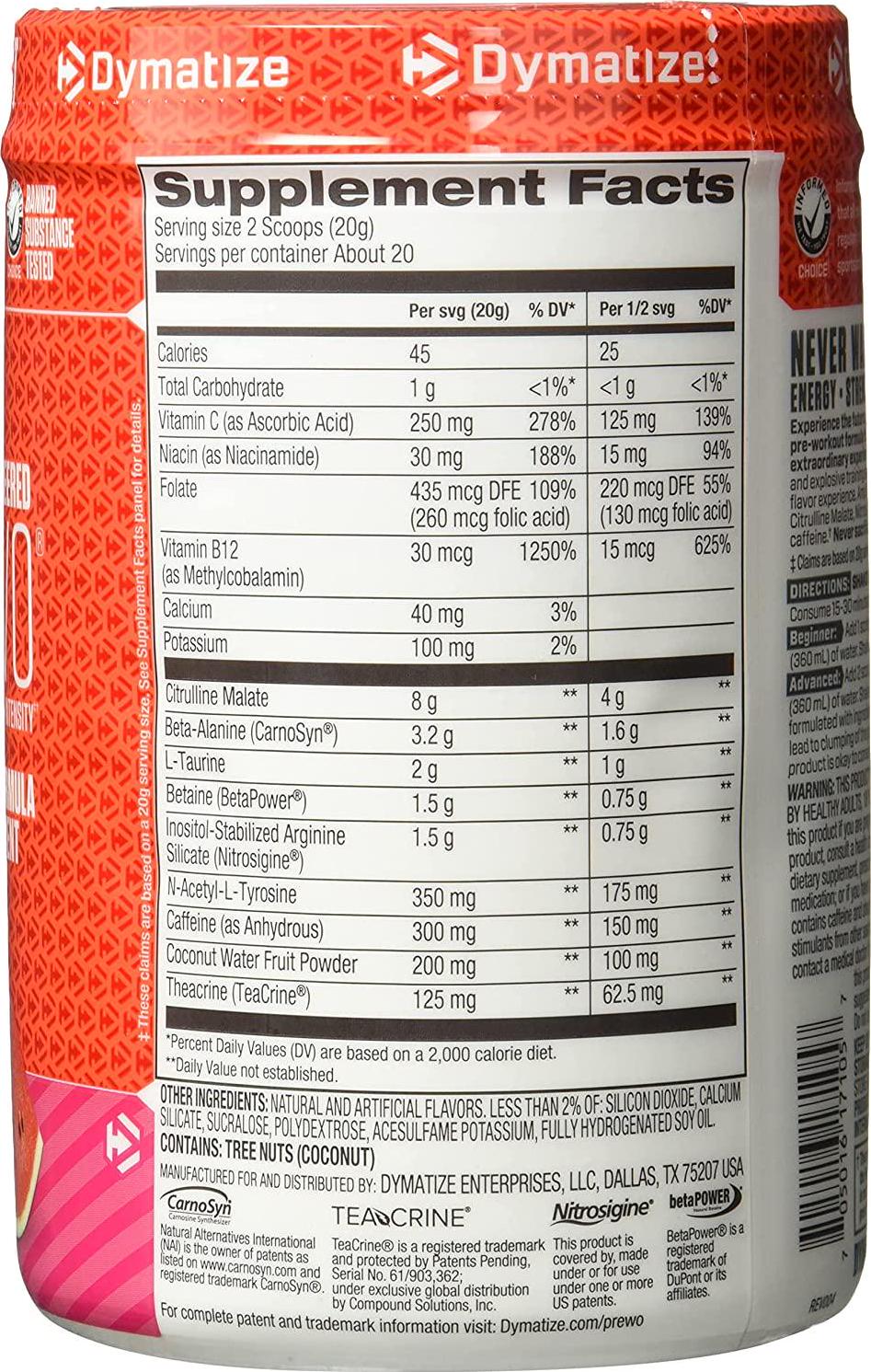 Dymatize PreW.O. Pre Workout Powder,, Cherry Watermelon 400 grams