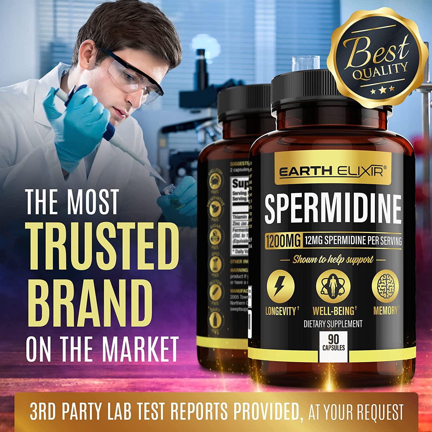 Earth Elixir idine 1200mg (90 Capsules) 3 Month Supply Wheat Germ Extract Zero Fillers - Gluten Free - Non-GMO Vegan Capsules idine Supplements