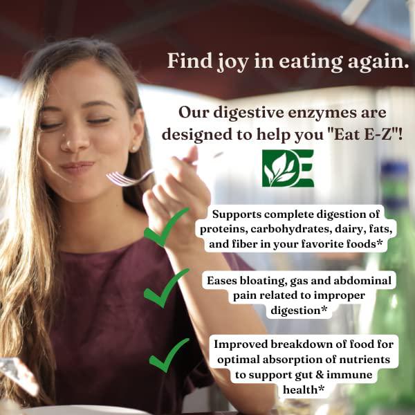 Eat E-Z Ultra (90 Vegan Capsules) Extra Strength Complete Digestive Enzyme Supplement; Anti-Bloating; Gut Health.