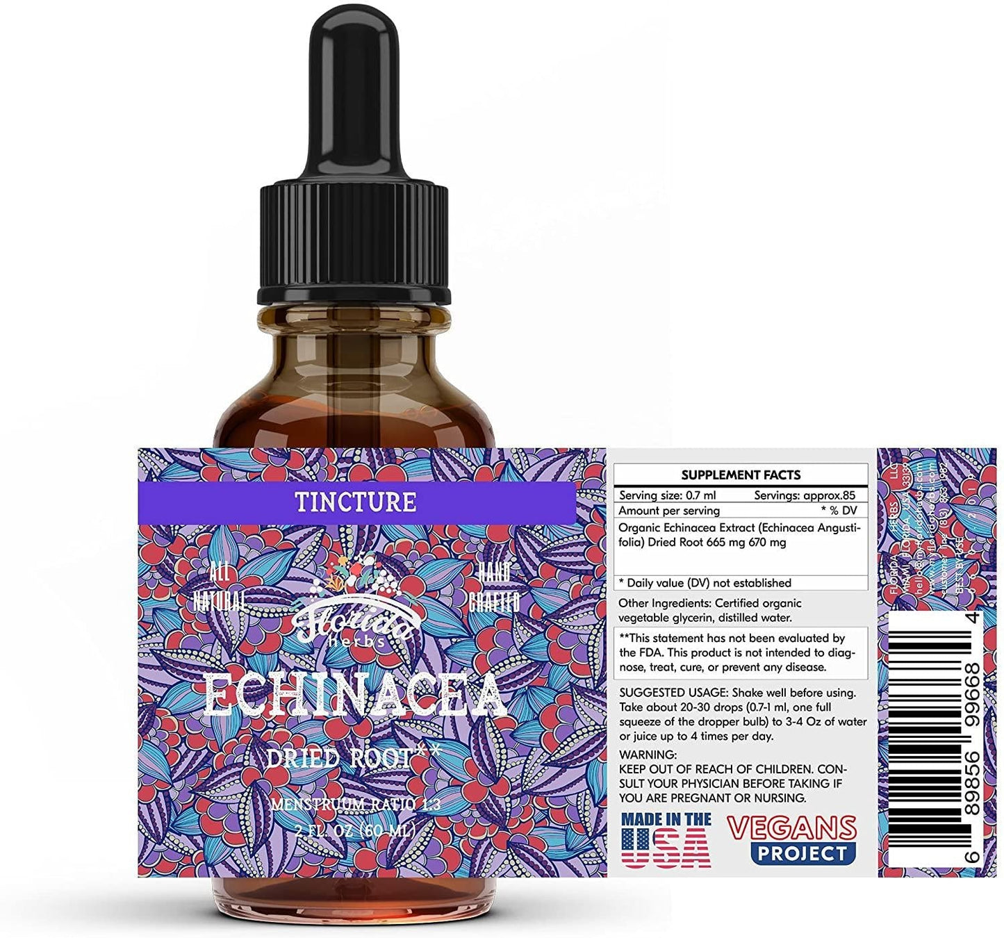 Echinacea Tincture, Organic Echinacea Extract (Echinacea Angustifolia) Echinacea Immune Support Drops, Liquid Echinacea, Echinacea Vitamins 700mg
