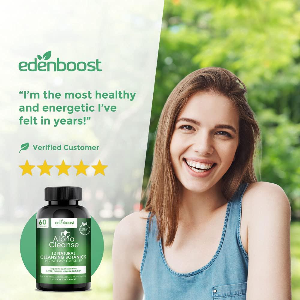 EdenBoost AlphaCleanse | Liver Health and Detox Blend Made with 12 Organic Superfoods. Milk Thistle, Dandelion Root, Burdock Root. Formulated for Detox Support, Liver, Digestive Health. (6 Bottles)