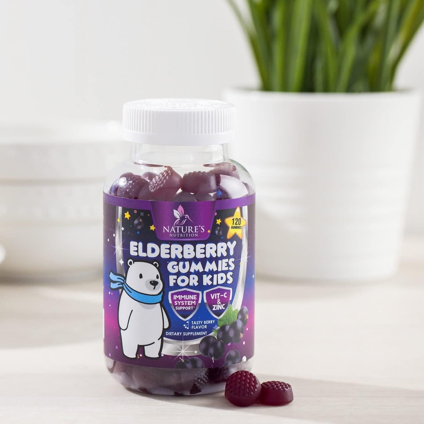 Elderberry Gummies for Kids Extra Strength Sambucus Nigra Gummy Vitamins - Tasty Natural Immune Support - Best Children's Herbal Supplements with Vitamin C and Zinc - 120 Gummies