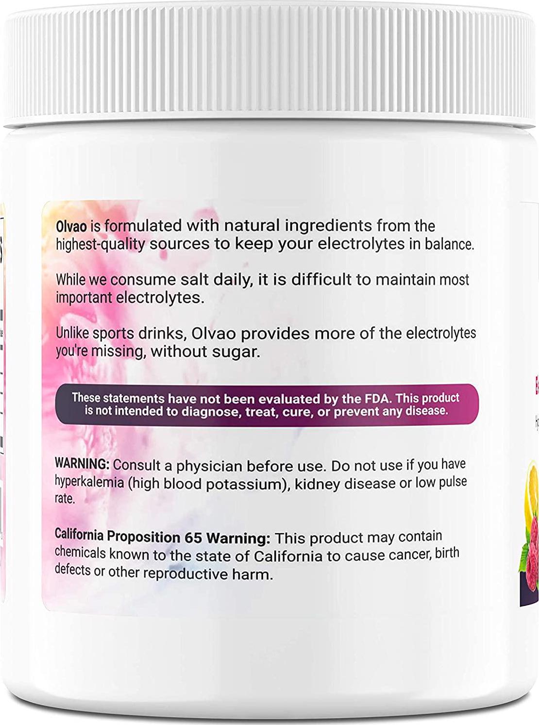 Electrolyte Balancing Powder, 1000mg Potassium, Increased Energy, Sugar Free, Gluten Free, Dairy Free, Nut Free, Non-GMO, 30 Servings - Olvao