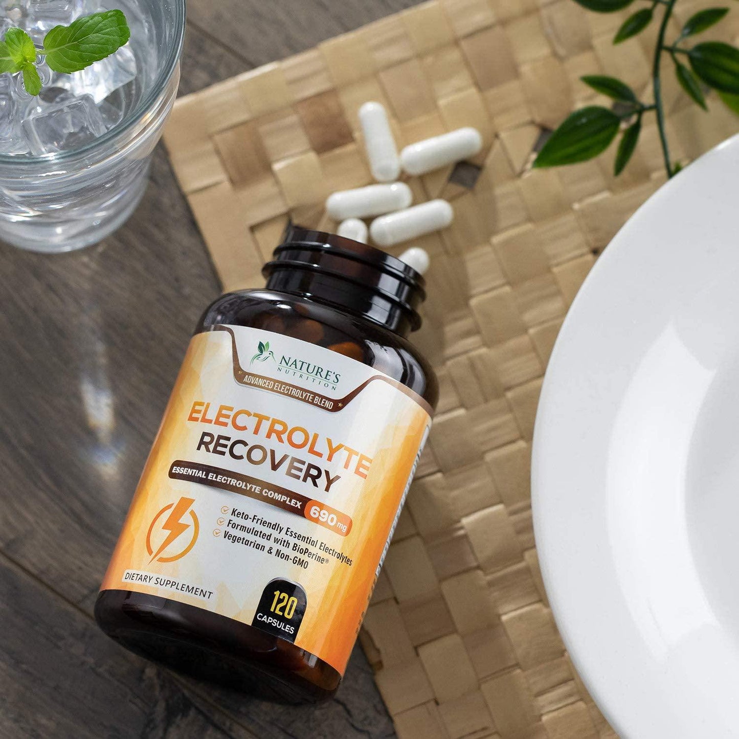 Electrolyte Pills Extra Strength Salt Tablets 690mg - Keto, Cramps, Rehydration, Recovery - Made in USA - Electrolytes Replacement Capsule with Magnesium, Sodium, Potassium, Calcium - 60 Capsules