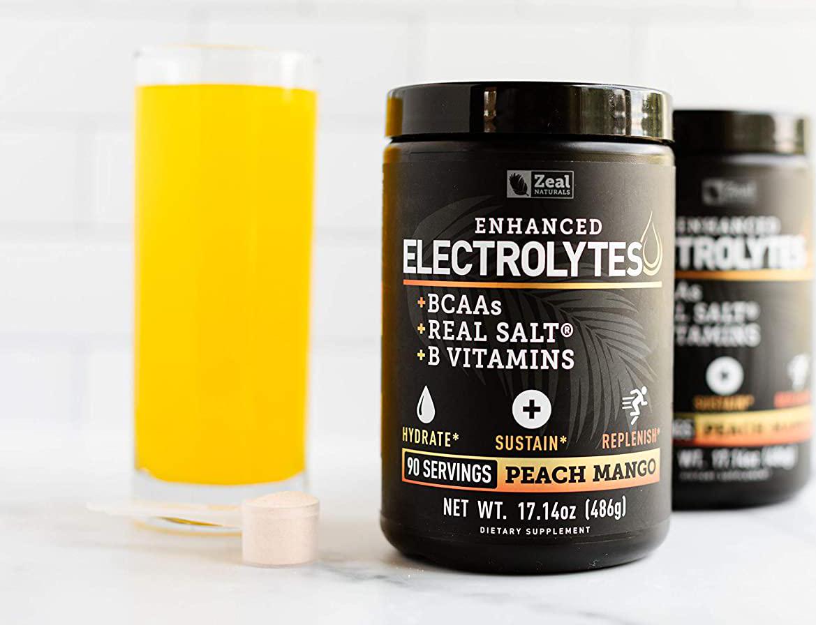 Electrolyte Powder Recovery Drink (90 Servings | Peach Mango) w Real Salt +BCAAs +B-Vitamins Sugar Free Electrolyte Supplement w Potassium Zinc and Magnesium for Hydration - Keto Electrolytes