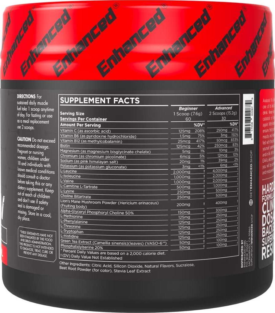Enhanced Labs - Anabolic IV Grow All Day EAA and BCAA Complex - Amino Acid Supplement Powder - for Men and Women - for Improved Muscle Gain and Recovery Time - Tropical Flavor (60 Servings)