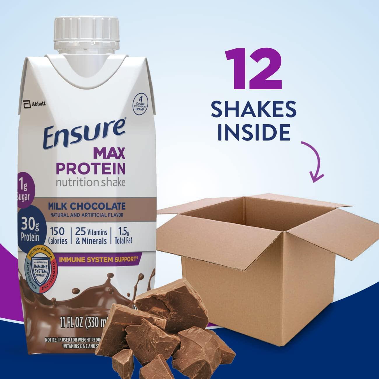 Max Protein Nutritional Shake - High-Quality Protein, 1g Sugar, Milk Chocolate - 11 fl oz, 12 Count