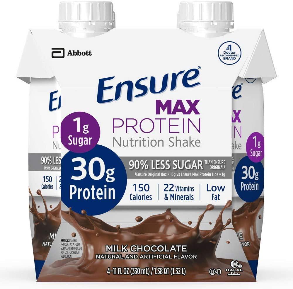 Ensure Max Protein Nutrition Shake, Milk Chocolate 4 Little Cartons (Pack of 2)
