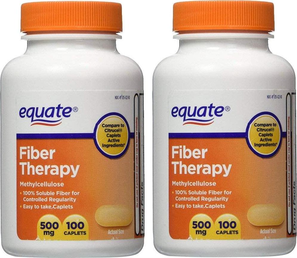 Equate Fiber Therapy For Regularity Fiber Supplement Caplets, 500mg, 100-Count Bottle (Pack of 2)