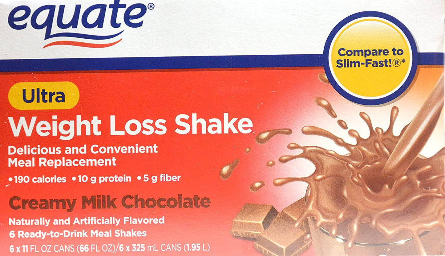 Equate Ultra Weight Loss Shake, Creamy Milk Chocolate, 11 Ounce Can, Pack of 6