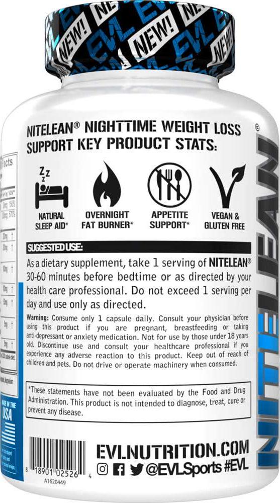 Evlution Nutrition Night Time Fat Burner Appetite Suppressant for Weight Loss Diet Pills - Natural Rest Aid, Metabolism Booster for Weight Loss for Women and Men - Weight Loss Supplements (30 Servings)