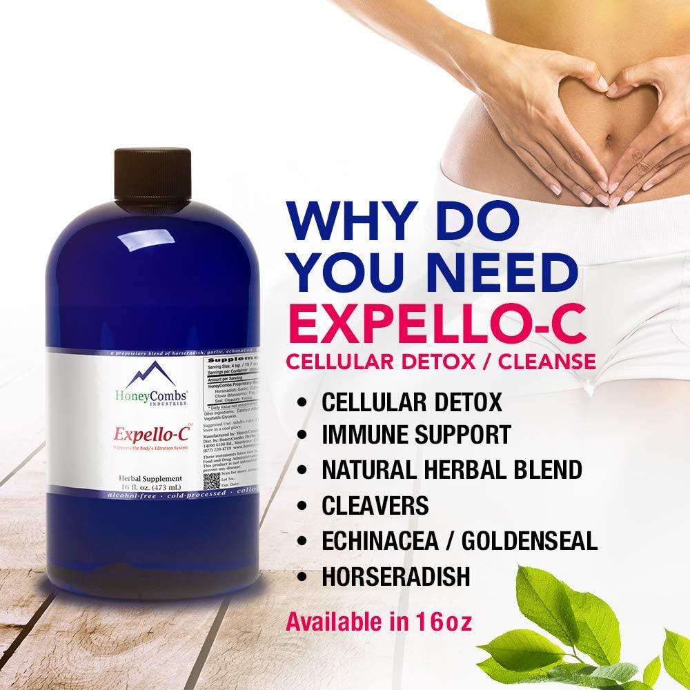 Expello-C - Ultimate Cellular Detox Cleanse and Detox Echinacea, Goldenseal and Red Clover Supplement Alcohol-Free Liquid Liver Detox Cleanse, Kidney Cleanse and Immune System Booster, 16 Fl Oz.