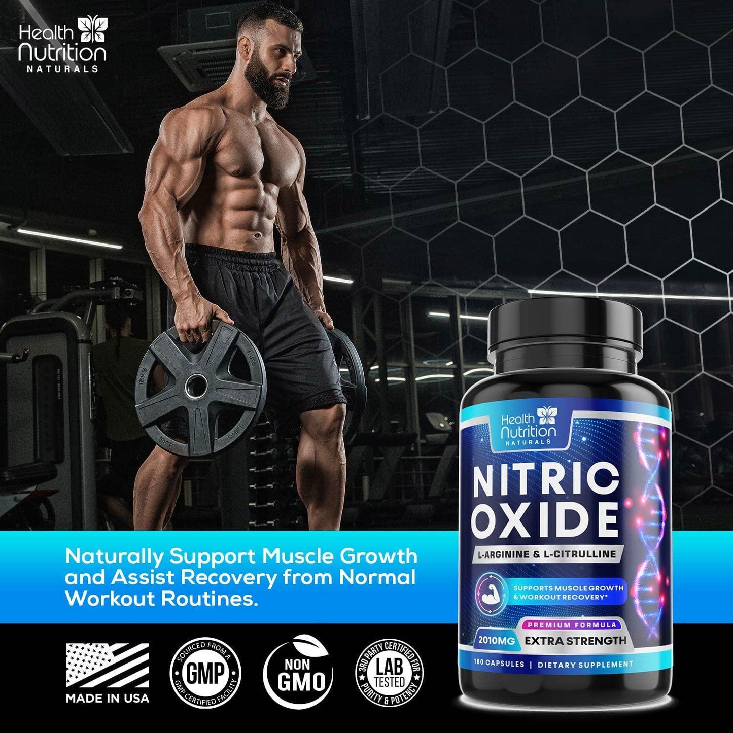 Extra Strength L-Arginine Supplement - 3X Strength Nitric Oxide Booster Supports Muscle Growth - with Citrulline Malate, AAKG, Beta Alanine for Strength and Energy to Train Harder - 180 Capsules