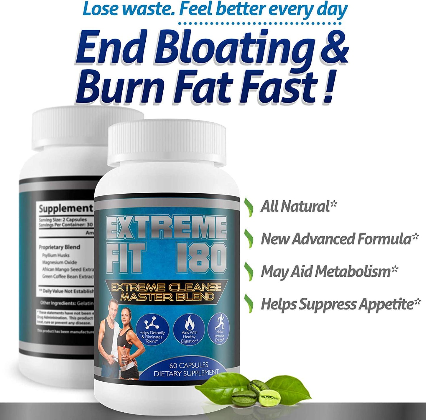 Extreme Fit 180-Extreme Cleanse Master Blend- Flush Excess Waste and Toxins- Increase Nutrient Absorption- Promote Weight Loss -100% Natural Key Ingredients (60 Capsules)