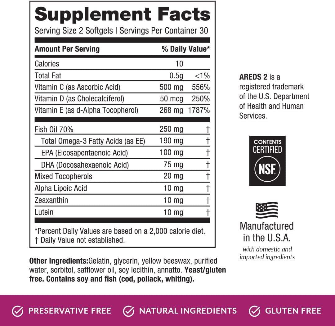 EyePromise AREDS 2 Plus Zinc Free - Comprehensive Macular Health Eye Vitamin with Added Dietary Zeaxanthin, Lutein, Omega-3s, Vitamin D