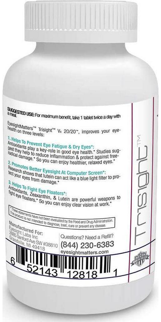 EyesightLabs Eye Vitamin to Reduce Eye Strain - Improve Night Vision - for Floaters - Vision Supplements to Avoid Vision Loss - Reduce Eye Fatigue - w Black Currant, Bilberry, Lutein, Zeaxanthin
