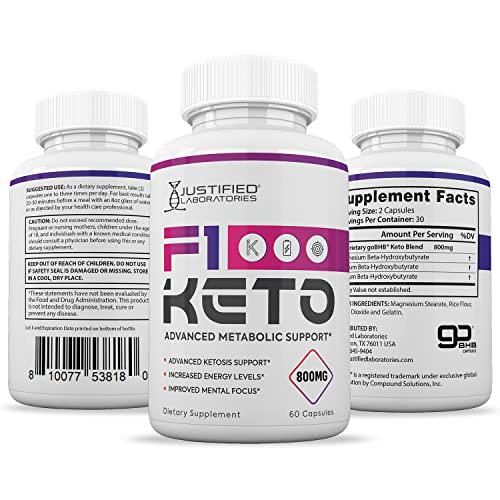 F1 Keto Now 800MG Includes goBHB Exogenous Ketones Advanced Ketosis Support for Men Women 60 Capsules