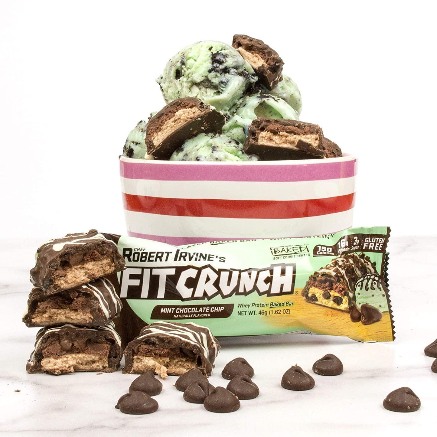 FITCRUNCH Snack Size Protein Bars, Designed by Robert Irvine, World s Only 6-Layer Baked Bar, Just 3g of Sugar and Soft Cake Core (Mint Chocolate Chip)