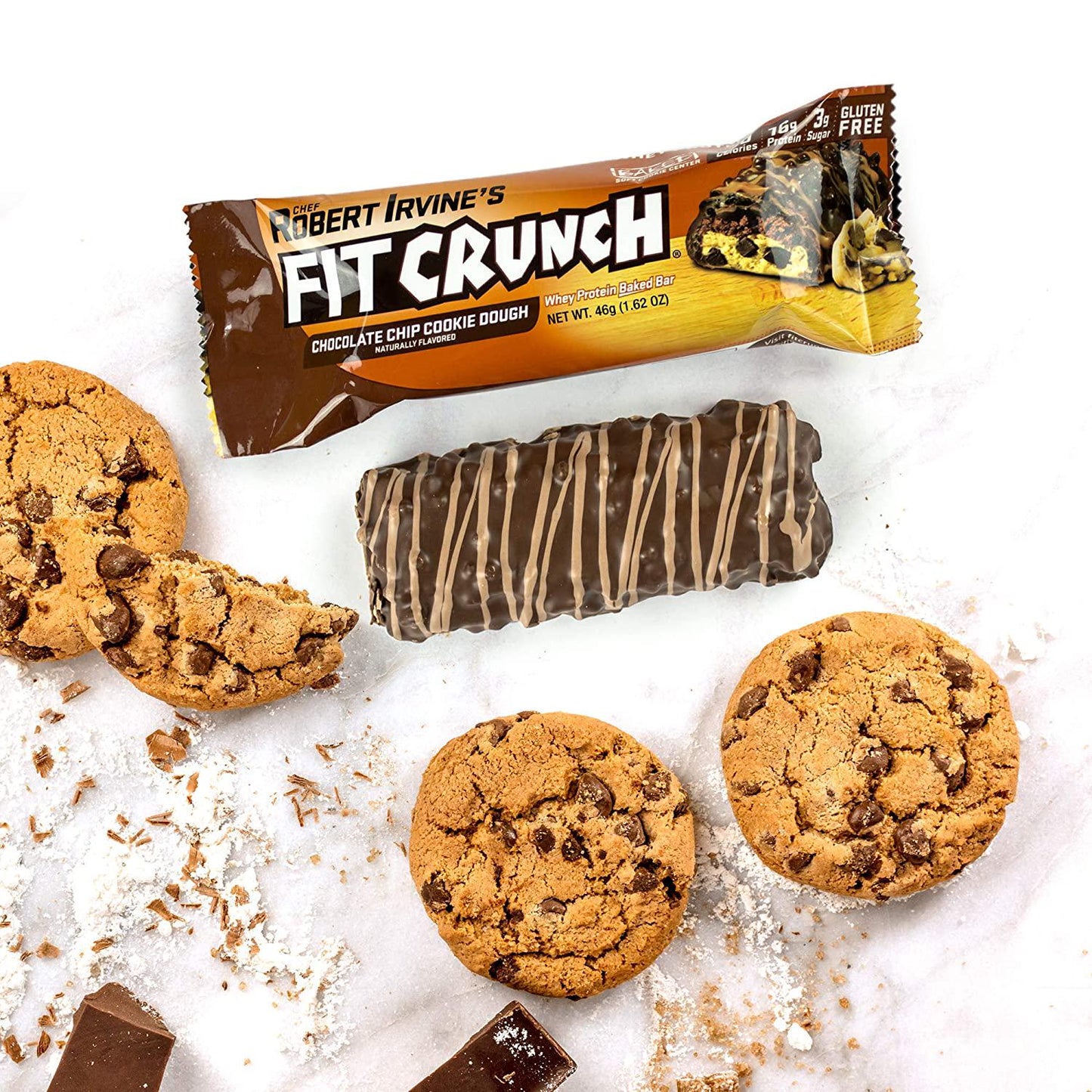 FITCRUNCH Snack Size Protein Bars, Designed by Robert Irvine, World s Only 6-Layer Baked Bar, Just 3g of Sugar and Soft Cake Core (9 Count, Chocolate Chip Cookie Dough)