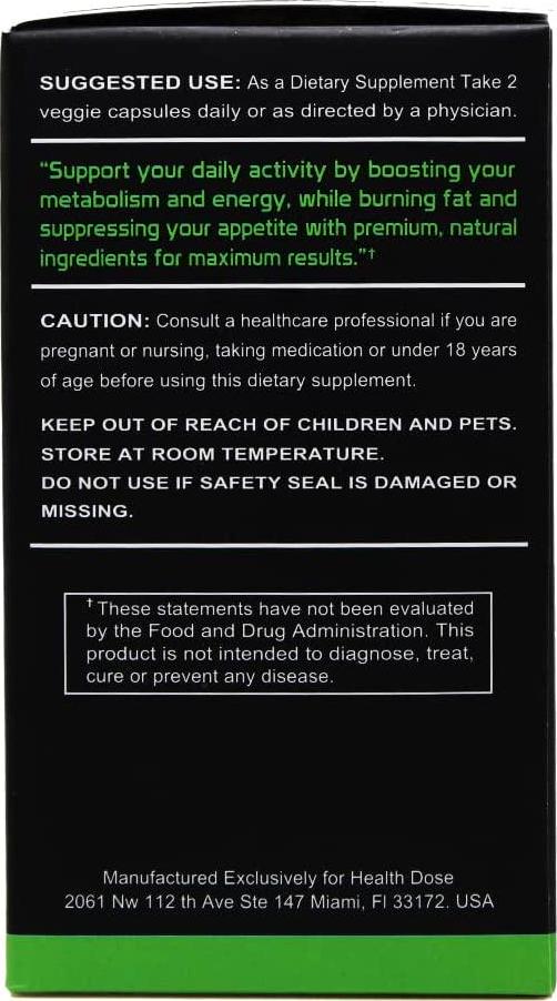 Fat Burner Dose Am Day-Time By Health Dose, 120 Vegetarian Capsules, Green Tea, L-Carnitine Tartrate, Uva Ursi, Garcinia Cambogia, Apple Cider Vinegar - More, Weight Loss for Men and Women Supplement.