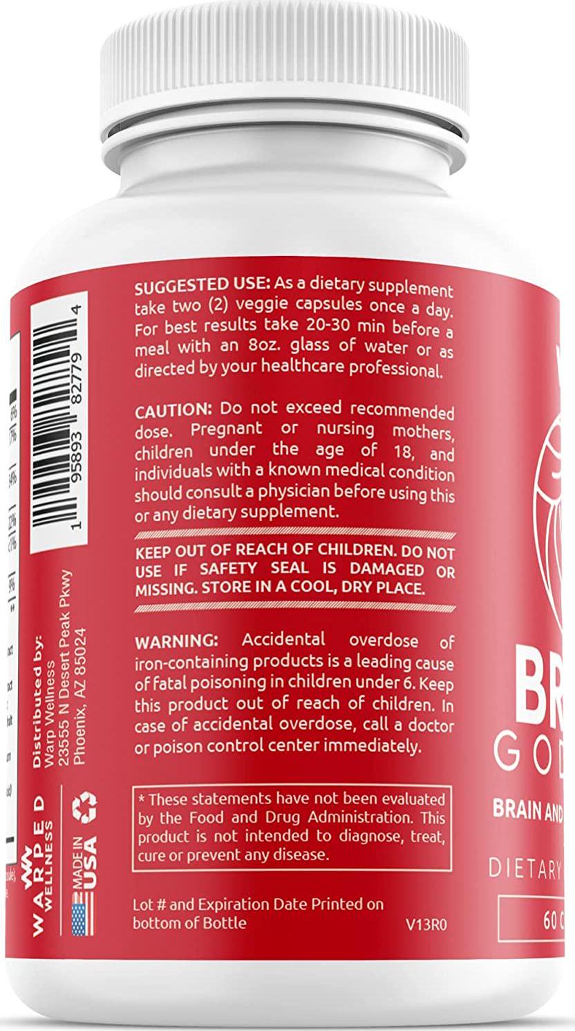 Female Specific Brain and Focus Support Supplement | Womens Memory Booster | Brain Goddess | Enhance Clarity and Concentration | Warped Wellness