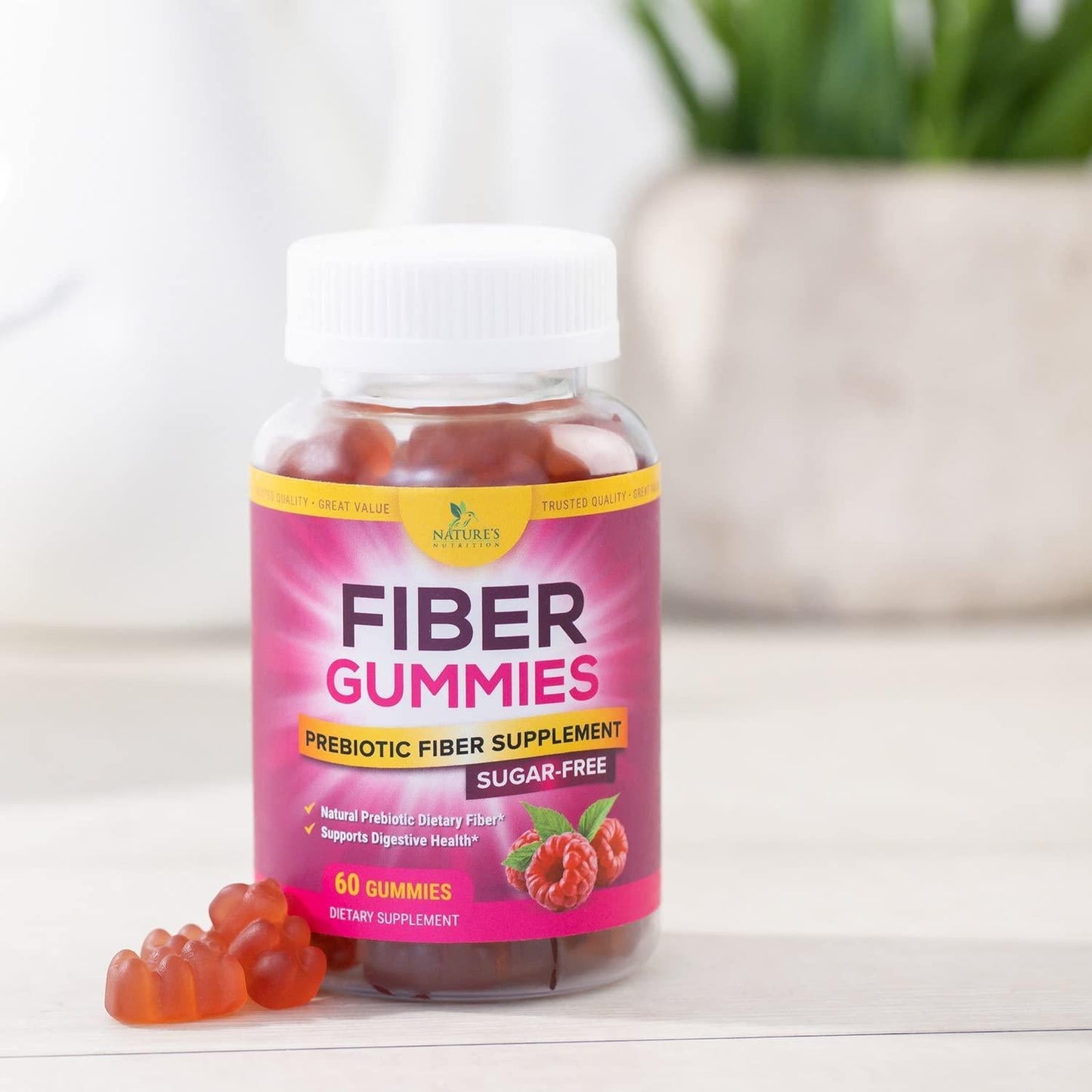 Fiber Gummies for Adults - Sugar Free and 4g per Serving - Natural Prebiotic Fiber Supplement Supports Digestive Health and Supports Regularity - Delicious Berry Flavor Gummy - 60 Gummies