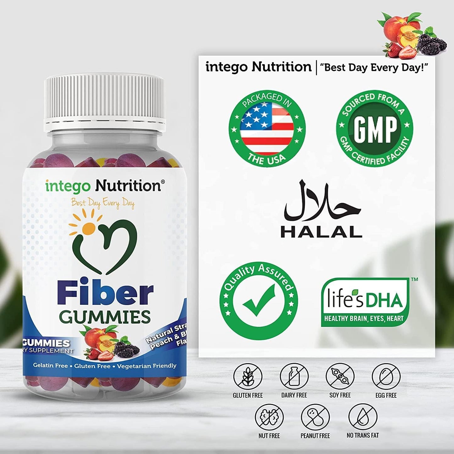 Fiber Gummies for Adults and Kids, 60 Count, Dietary Fiber Supplement Gummies for Digestive Health, Vegan Gummy Fiber Chews, High Fiber Gummies for Women and Men, Natural Fruity Flavors - Intego Nutrition