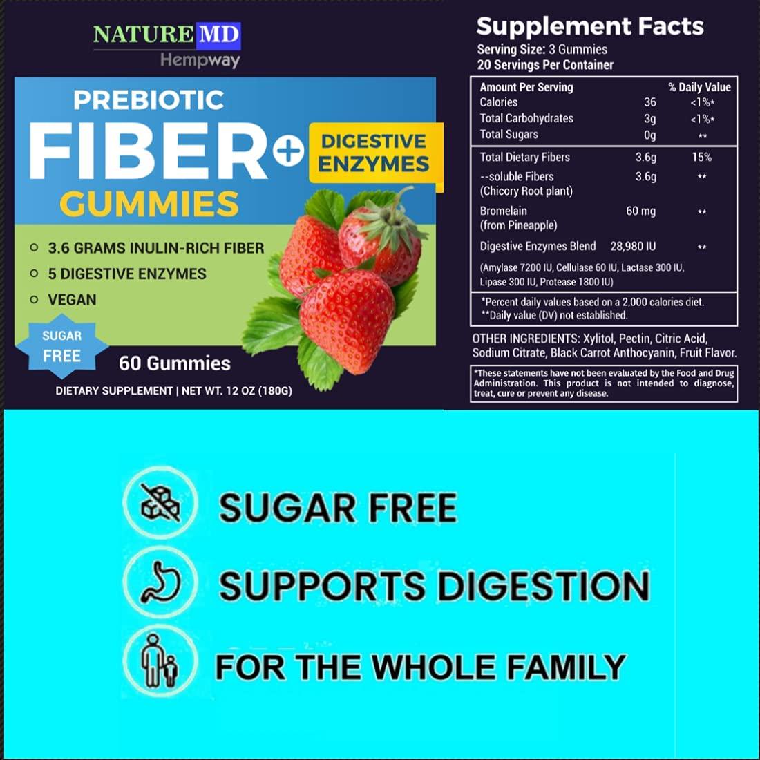 Fiber Gummies for Digestive Health and Daily Weight Support | Sugar Free | Prebiotic Natural Fibers | Delicious Natural Fruit Taste | Keto Friendly | Gluten Free, Vegan, Non-GMO | 60 Count