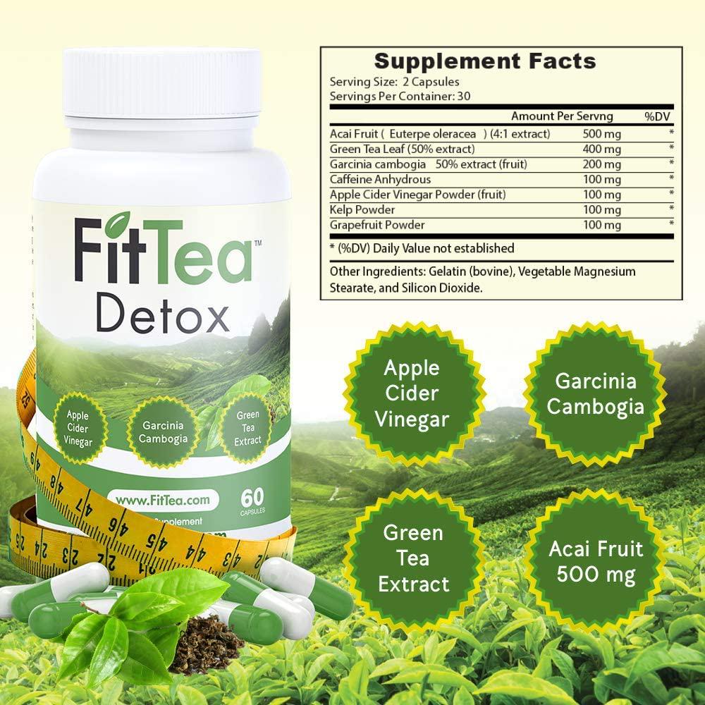 FitTea Detox Fatburner: Weight Loss Supplement, Appetite Suppressant, and Energy Booster - Premium Fat Burning with Garcinia Cambogia, Apple Cider Vinegar and Natural Caffeine - 60 Natural Capsules