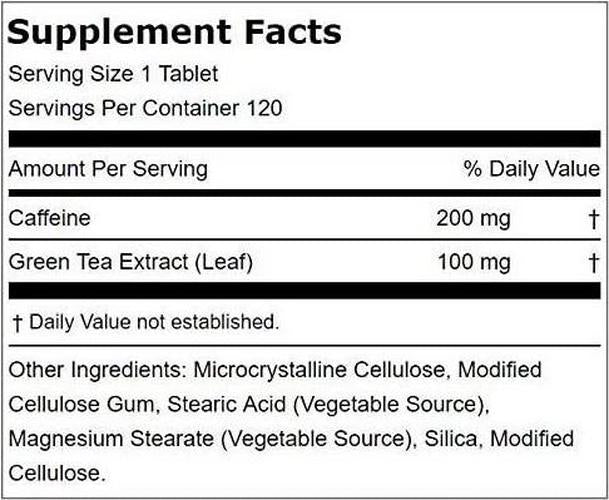 Fitness Labs Caffeine 200 Mg with Green Tea Extract, 120 Tablets