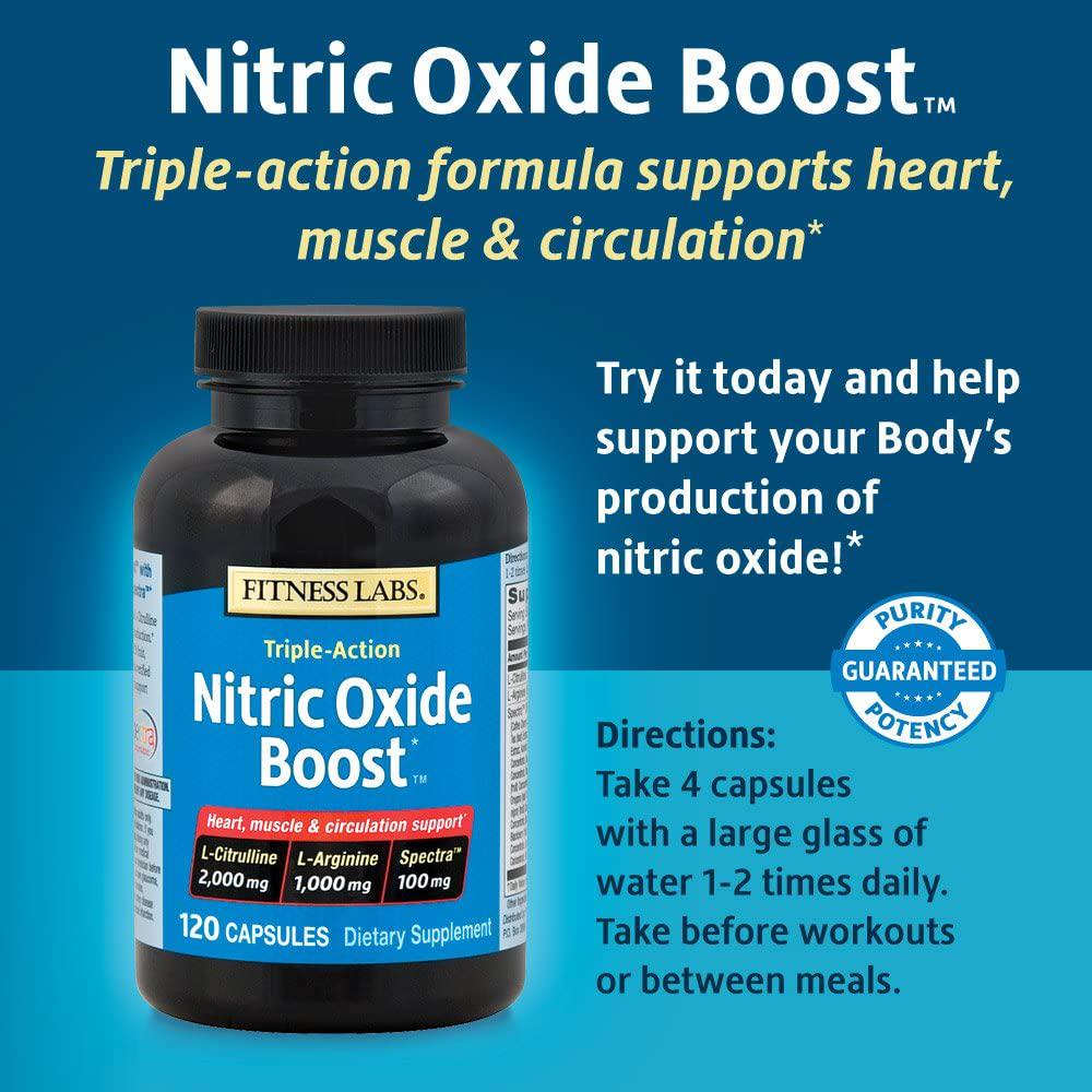 Fitness Labs Nitric Oxide Boost, with L-Citrulline, L-Arginine and Spectra, 30 Servings, 120 Capsules