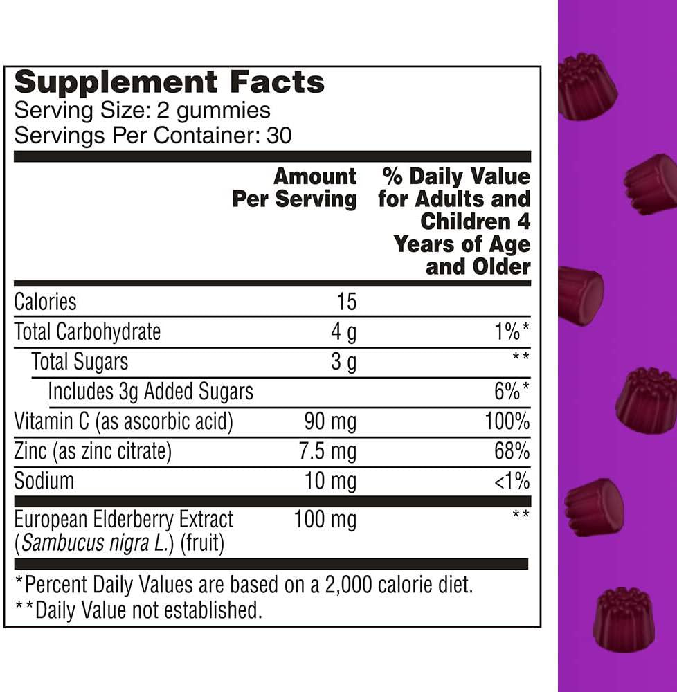 Flintstones Kids Elderberry Gummies with Immunity Support from Vitamin C and Zinc, Gluten Free, Dietary Supplement, 60 Count