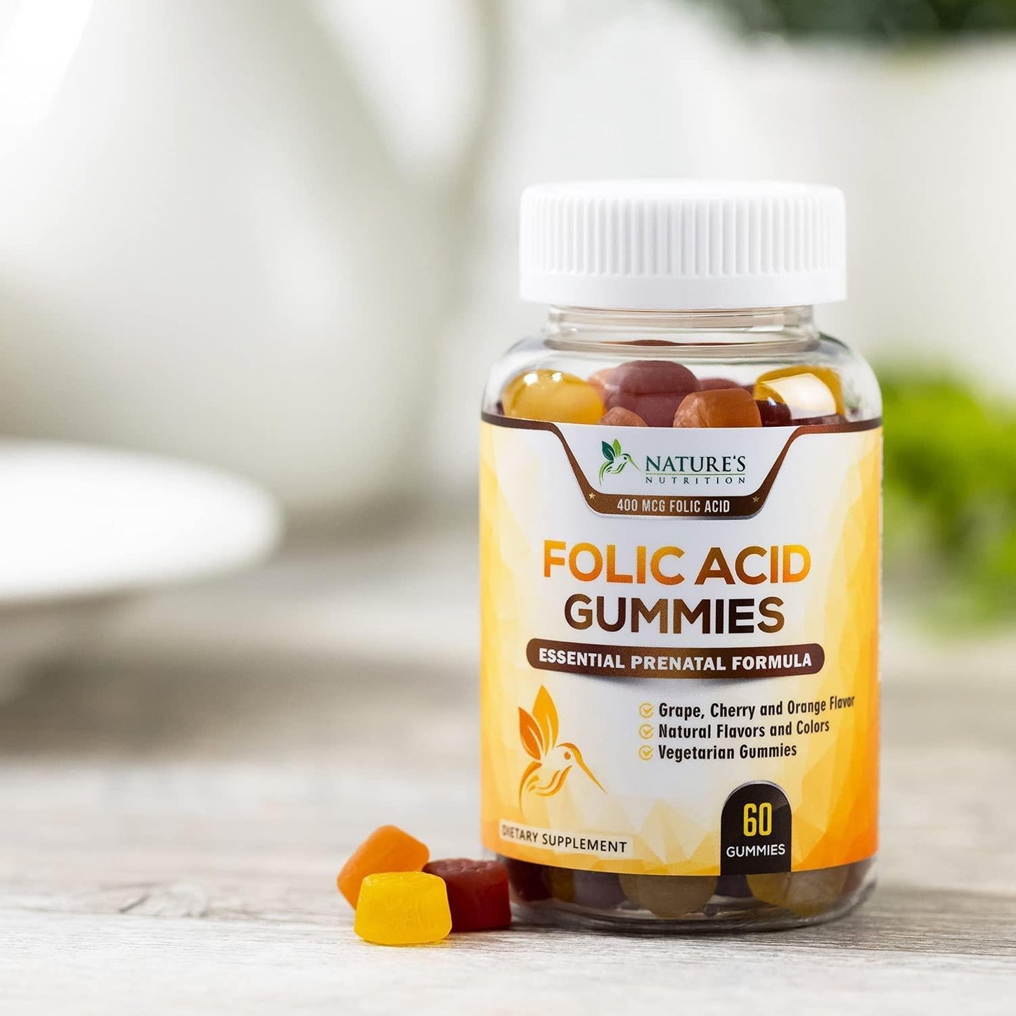 Folic Acid Gummies for Women 400mcg, Essential Support for Mom and Baby, Extra Strength Prenatal Vitamins, Chewable Folate Nutrition Supplement for Before, During, and After Pregnancy - 60 Gummies