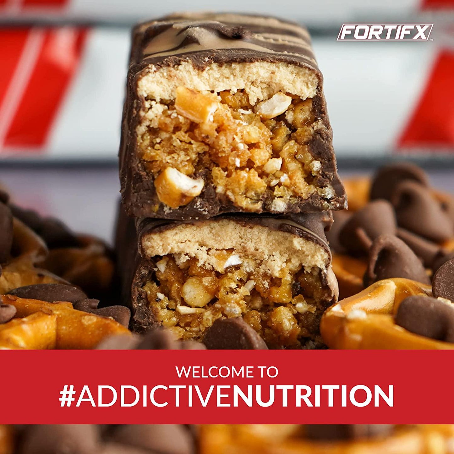 Fortifx Protein Bars - Chocolate Pretzel Protein Bar - Case of 12 - Low Calorie High Protein Bars - Gluten Free Candy Bar - Whey and Granola Protein Snacks - Low Sugar One Meal Replacement Bar