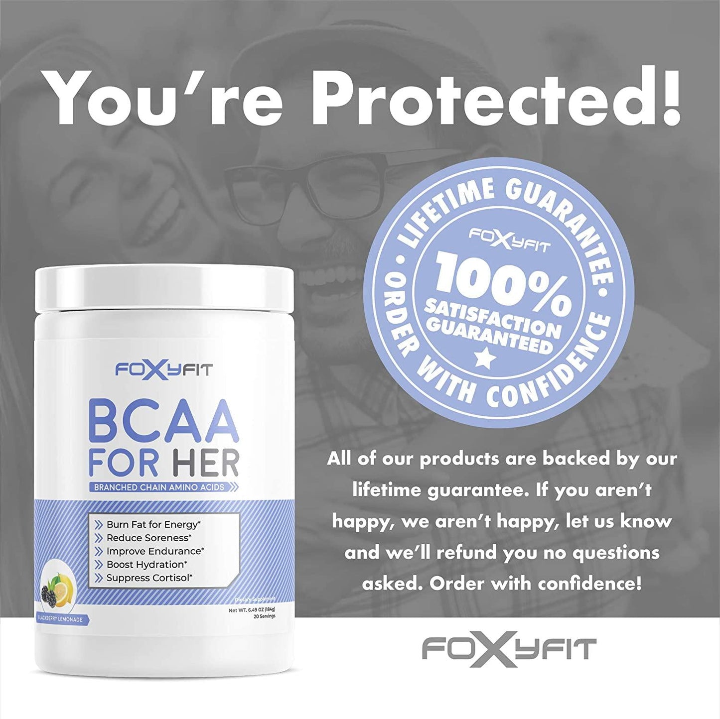 FoxyFit BCAA for Her, Branched Chain Amino Acids for Women to Boost Hydration and Reduce Soreness, BlackBerry Lemonade (BCAA Powder - 20 Servings)