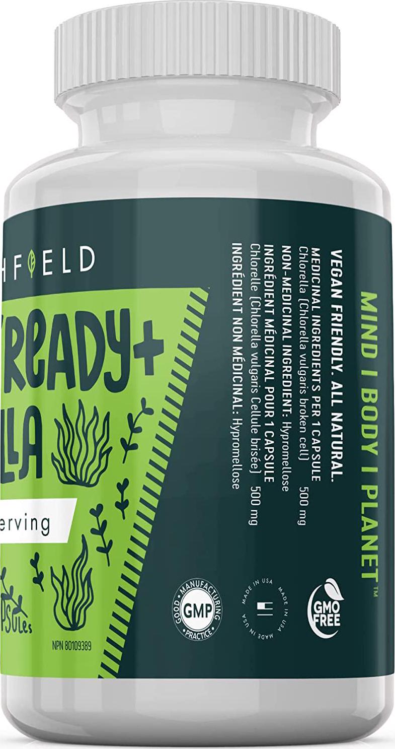 Freshfield Vegan Chlorella: Active Ready+, 500mg Capsules, Naturally occuring Chlorophyll and Beta-Carotene from Green Freshwater Algae with a Wide Range of antioxidants. Vegan and Plastic Neutral