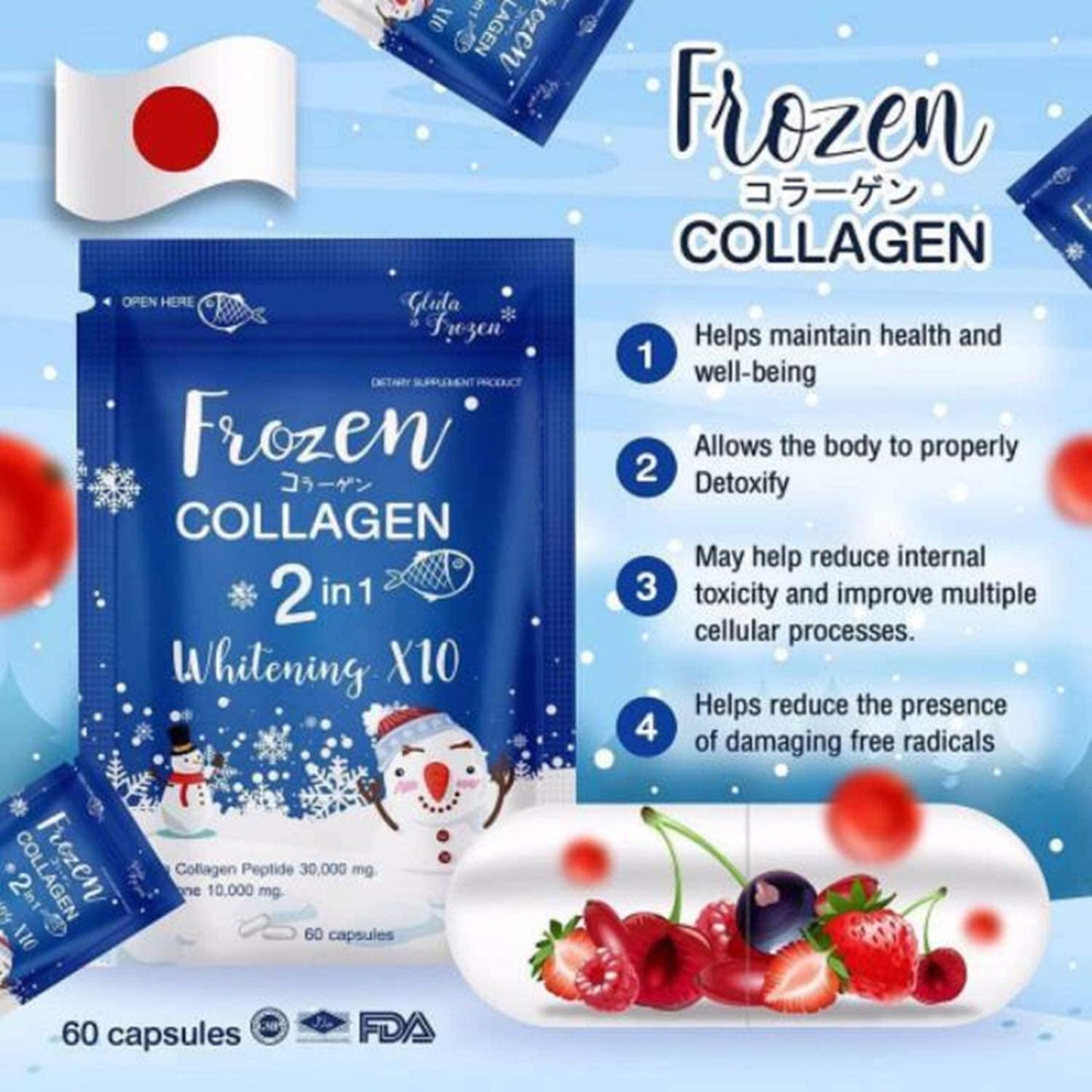 Frozen Collagen 2 in 1 Premium Collagen Peptide and Glutathione, 60 Capsules